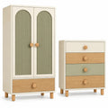 Ensemble de rangement crème, beige et vert avec armoire et commode