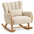 Fauteuil à bascule beige à dossier haut et coussin lombaire
