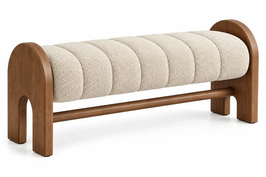 Banc marron à assise cylindrique beige rainurée