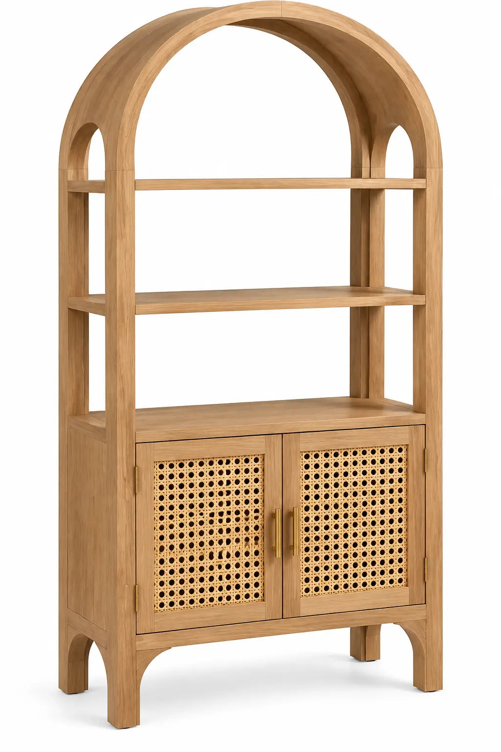 Bibliothèque beige en arche avec portes basses ajourées